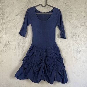 Giocam Blue Embroidered Ruched Tiered Dress XXS Boho